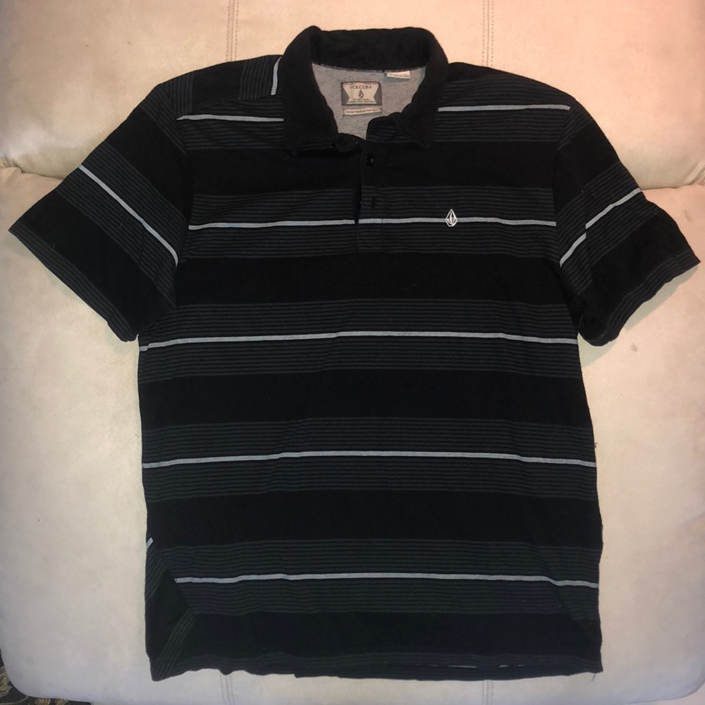 Volcom Black Striped Polo